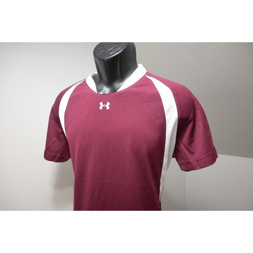 Under Armour Jersey Gym Shirt Mesh‎ Burgundy Short Sleeve Mens Size Large